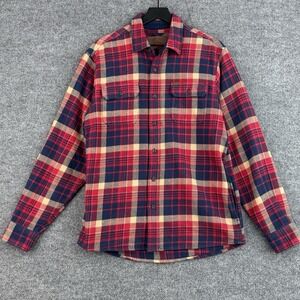 Orvis Thick Flannel Button-Up Shirt Shacket Men's M Red Navy Plaid Long Sleeve